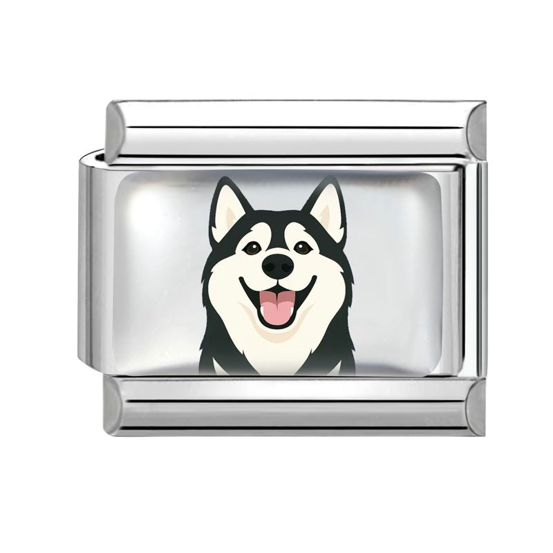 Wholesale Dog Italian Charms DIY square Single Section Creative Stainless Steel Composable Bracelet