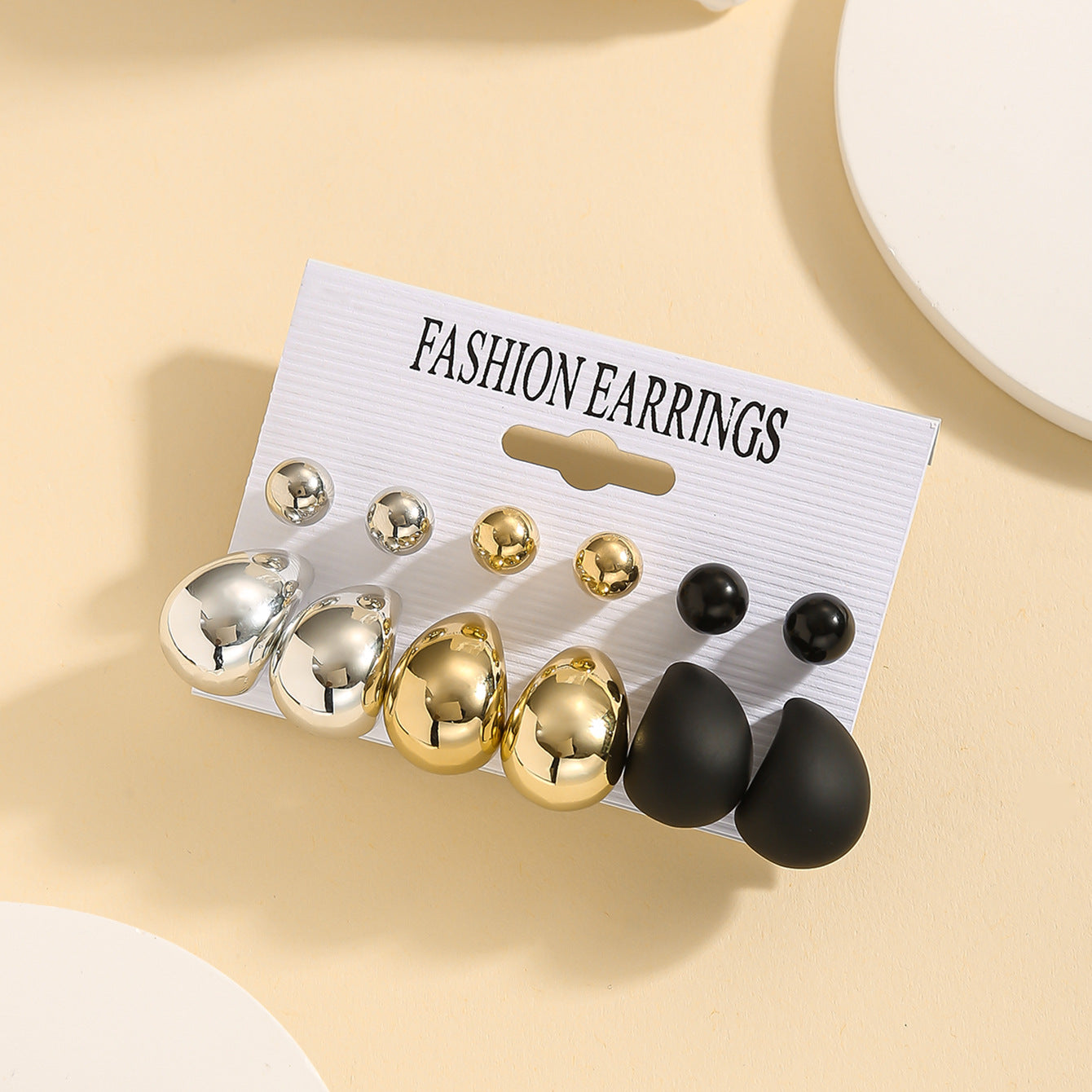 Wholesale Resin Drop Earrings Set For Women 6 Pairs In Gold Black Silver Party Gift Jewelry Accessory