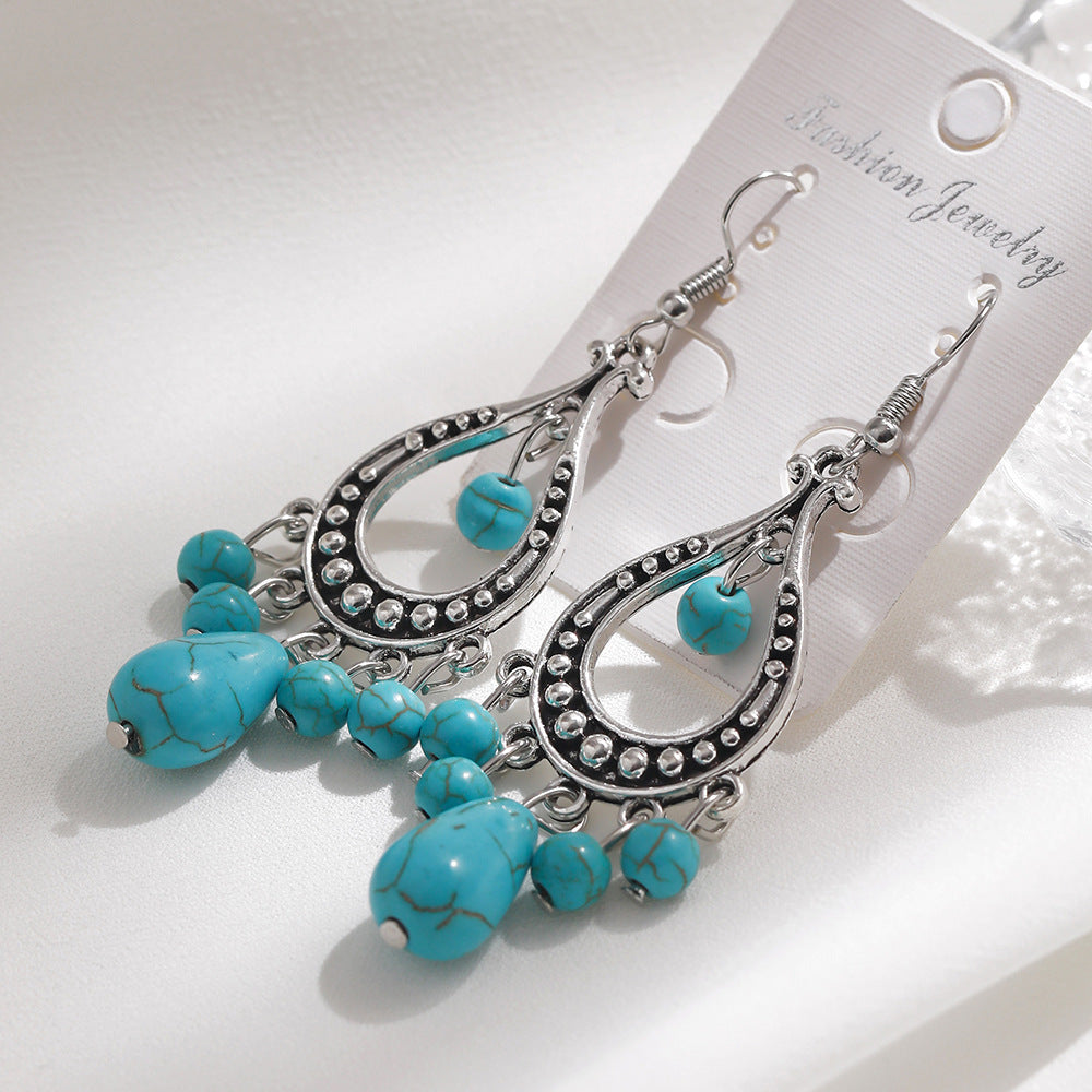Wholesale  handmade retro  turquoise tassel earring