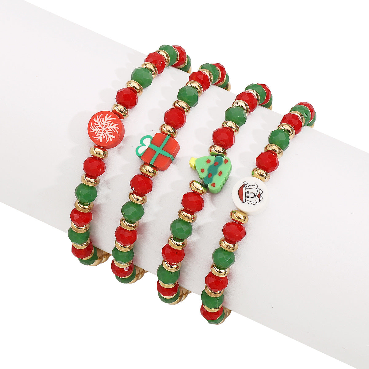 Wholesale snowflake gift box Christmas tree red and green beaded high sense bracelet suit