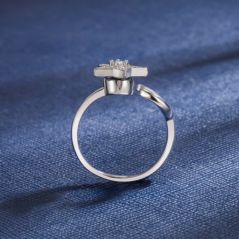 Wholesale Five-pointed Star Rotating Star and Moon Ring Opening Adjustable Rings