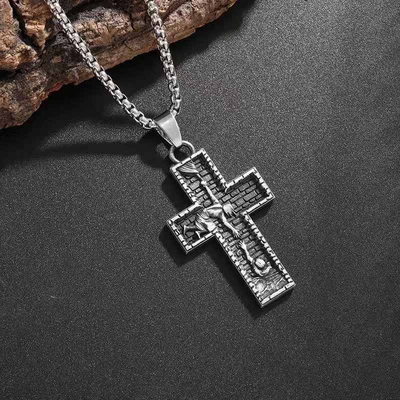 Wholesale Retro Savior Cross Prayer Pendant  Necklace
