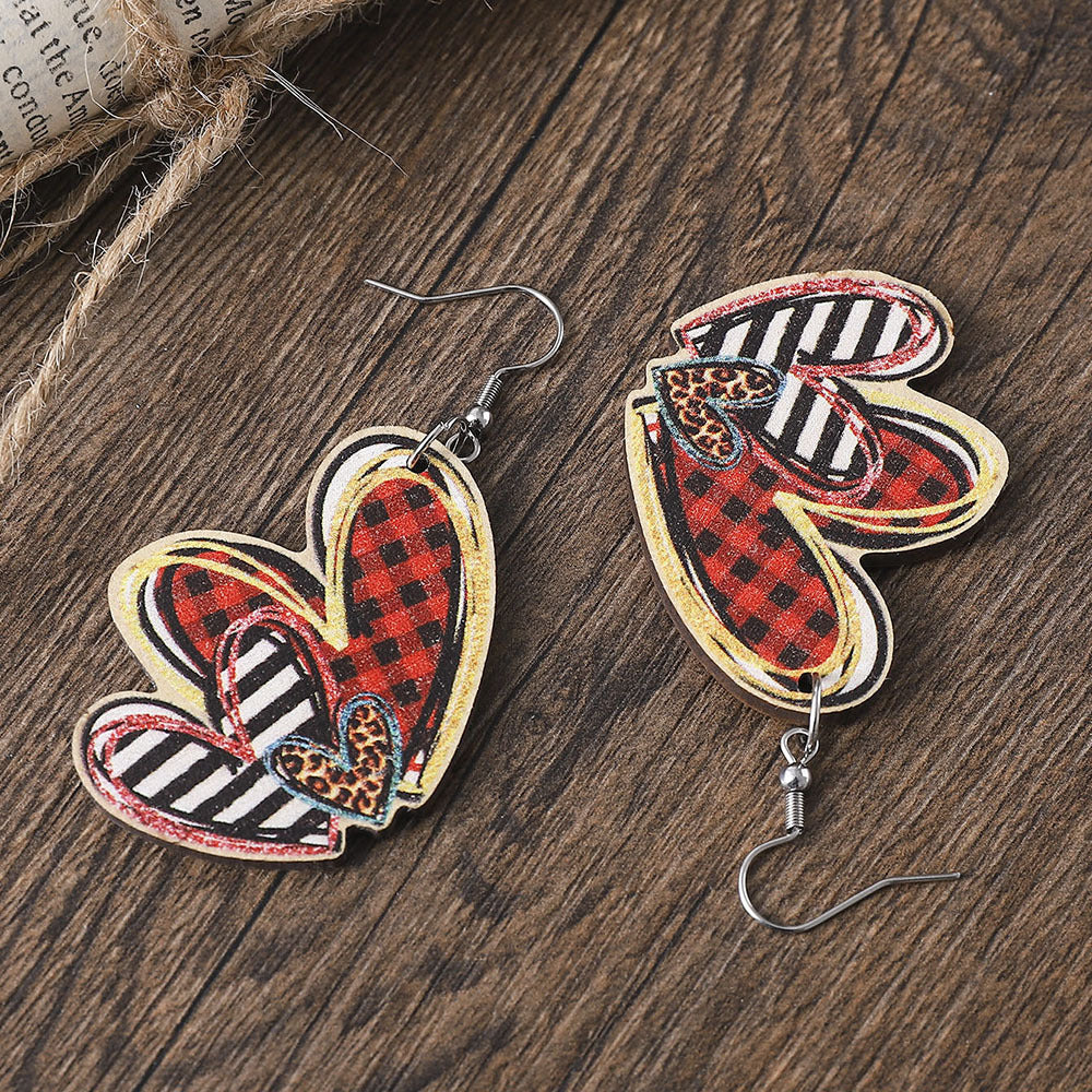 Wholesale Wooden lattice heart earrings