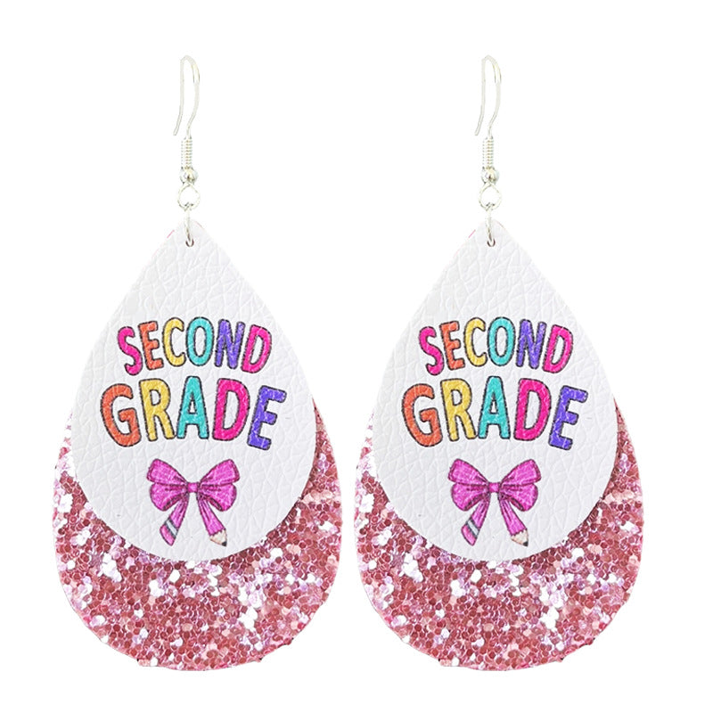 Wholesale Double drop leather printed earrings