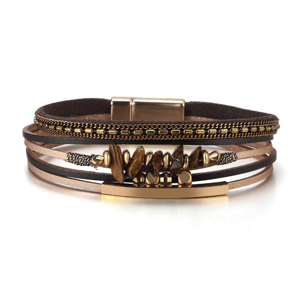 Wholesale Bohemian Natural Stone Copper Tube Bracelet With Magnetic Clasp Chic Fashion Jewelry Accessory For Women Gift Resale