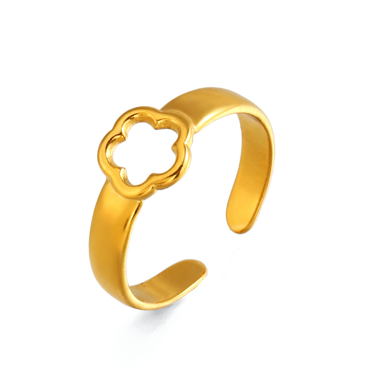 Wholesale Stainless Steel Five-Leaf Flower Open Ring European Style Everyday Jewelry Accessory