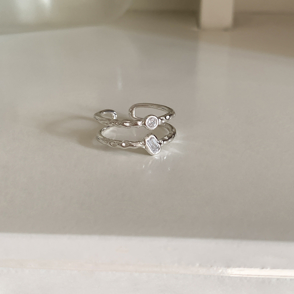 Wholesale  Double Layer Zircon Texture Pattern Open Adjustable Ring