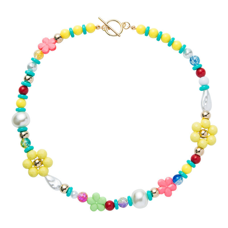 Wholesale  Bohemian ethnic style colorful rice beads  pearl flower necklace