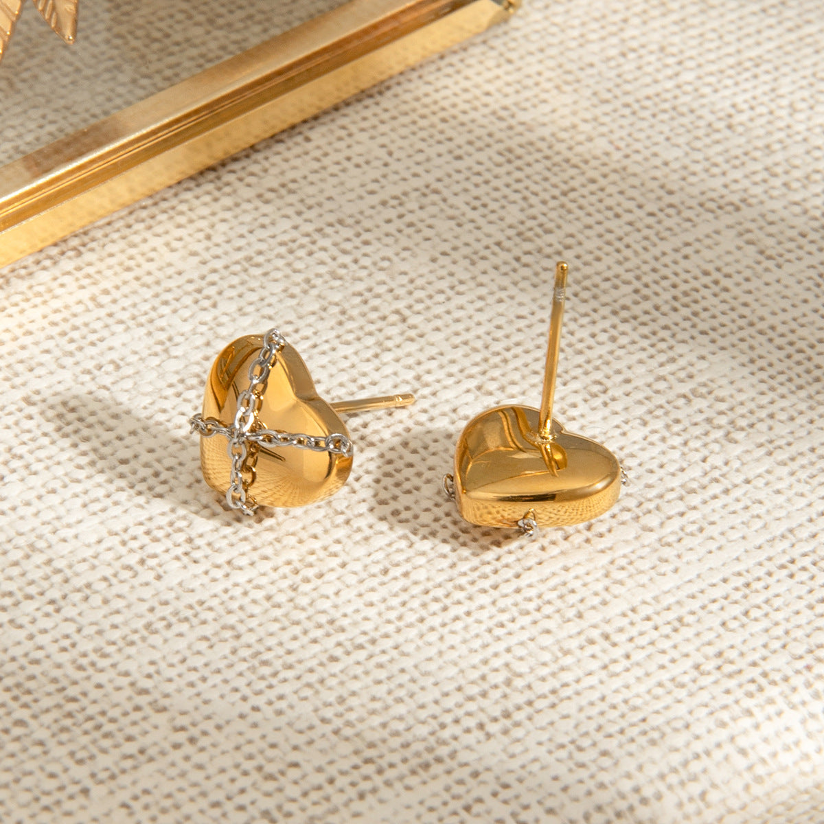 Wholesale 18k gold stainless steel gold and silver color matching gold love  earrings