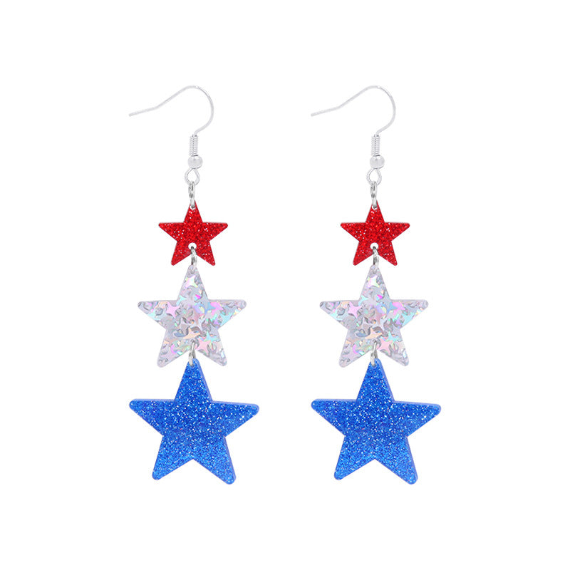 Wholesale American Independence Day Alloy Oil Drop Flag Pentagram Angel Earrings ACC-ES-BinLi003