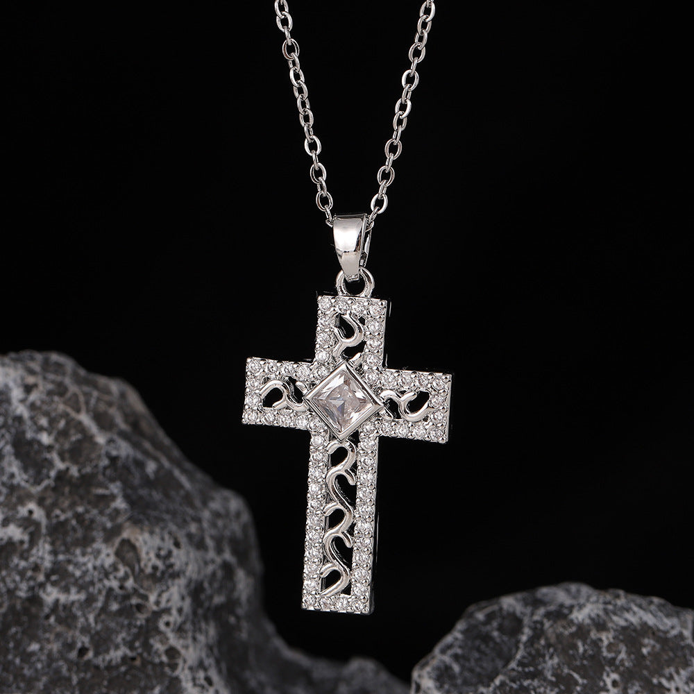 Wholesale Stylish Cross Pendant Necklace For Women Gold Plated Copper With Zircon Fashion Accessory Gift