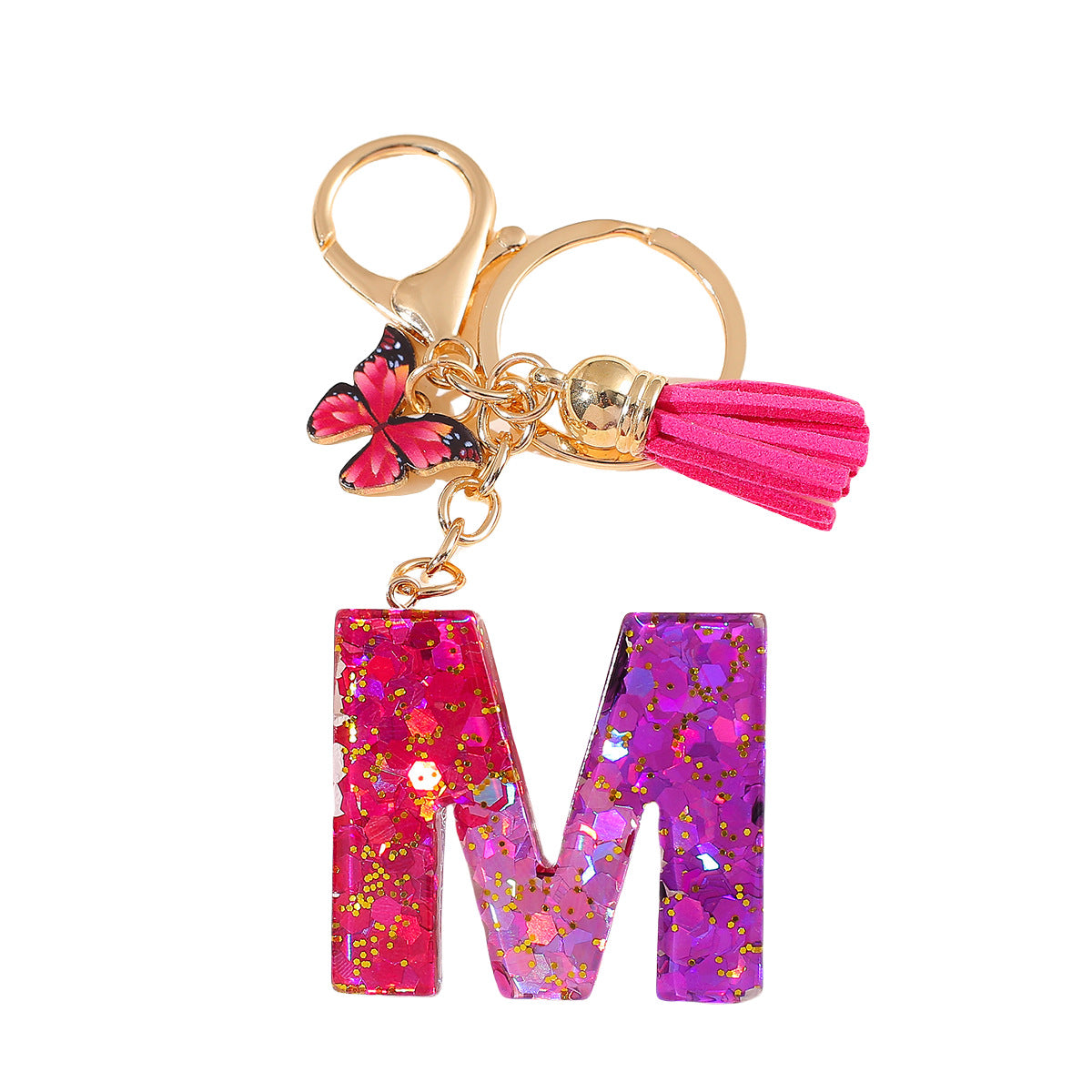 Wholesale 26 glue gradient sequin letter keychain