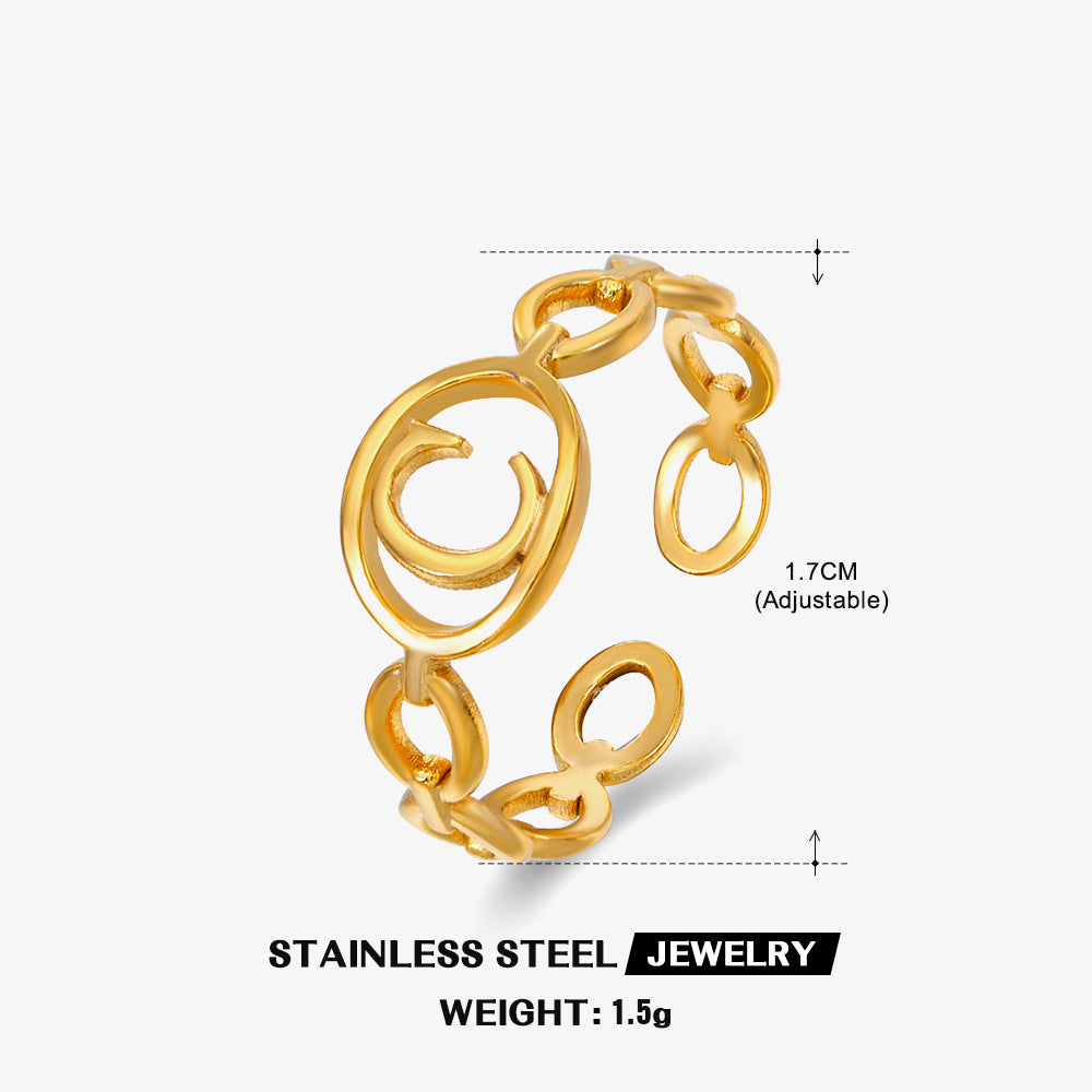 Wholesale Simple 26 Letters Stainless Steel Rings Open Adjustable Rings ACC-RS-JiaLi005