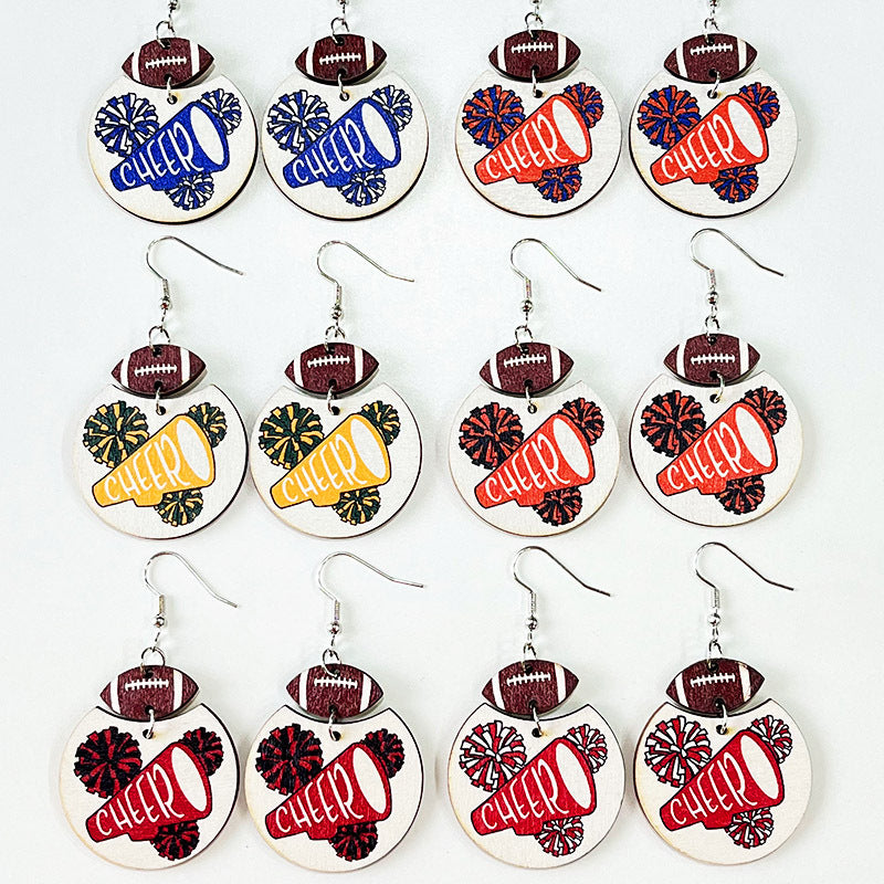 Wholesale Wooden Geometric Soccer Rugby Earrings Red Black Cheerleading Jewelry Accessory Boutique Resale Gift