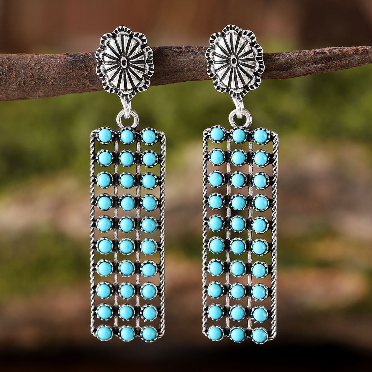 Wholesale Bohemian Inlaid Turquoise Long Pendant Earrings