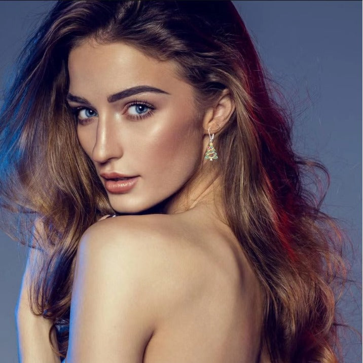 Wholesale Colorfulful Christmas Tree Bow Star Diamond Earrings