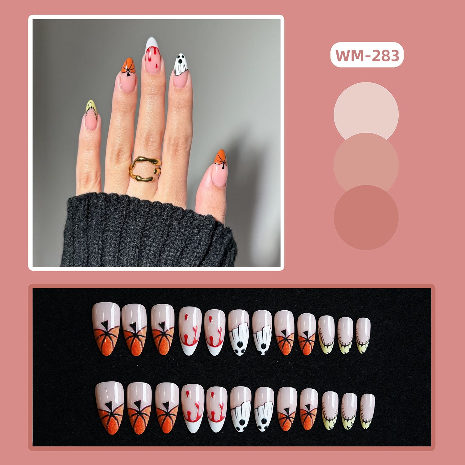 Wholesale 24 Pieces/ box  Pumpkin Blood Drop Nails Kits Nail Stickers