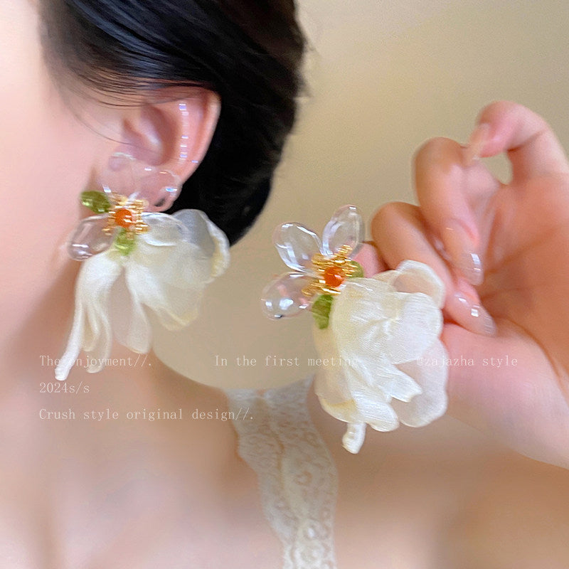 Wholesale Resin Flower Earrings Green Electroplated Seaside Style Fashion Accessory for Women