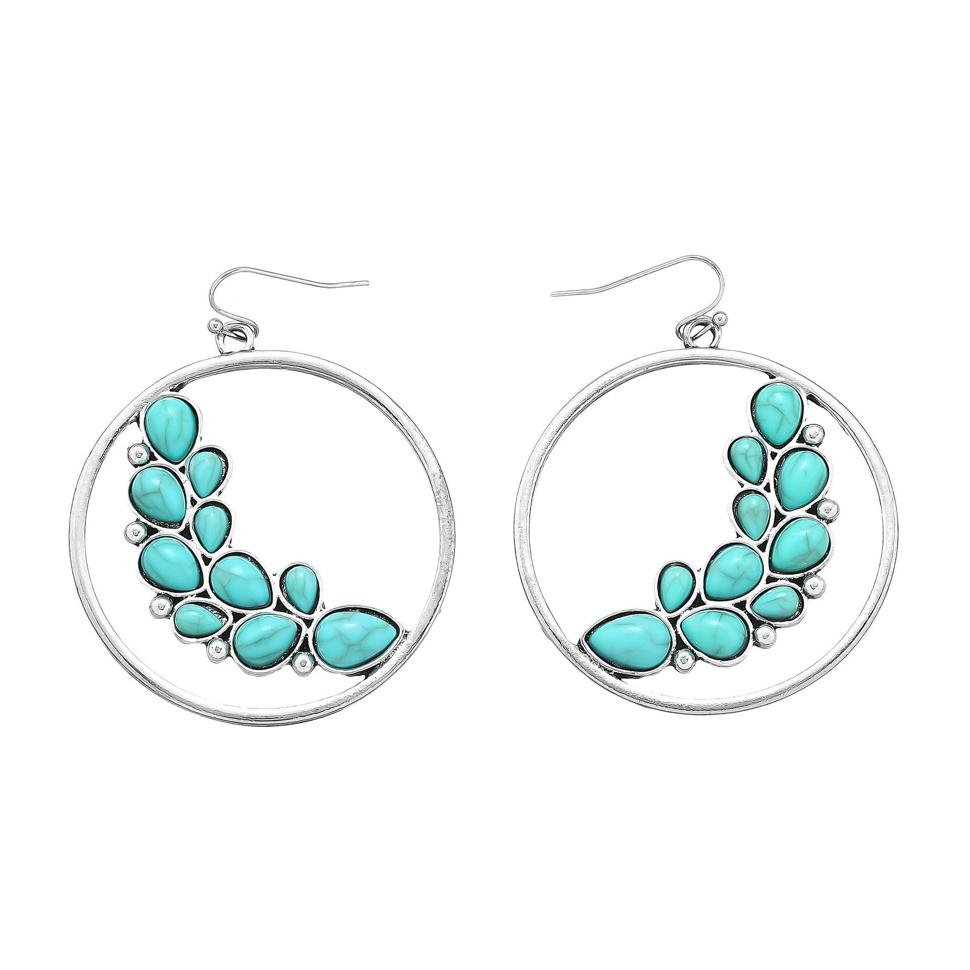 Wholesale personality exaggerated large circle leaves turquoise earrings