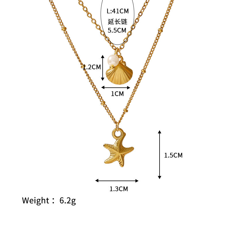 Wholesale Stainless steel retention double layer starfish shell summer holiday wind clavicle chain