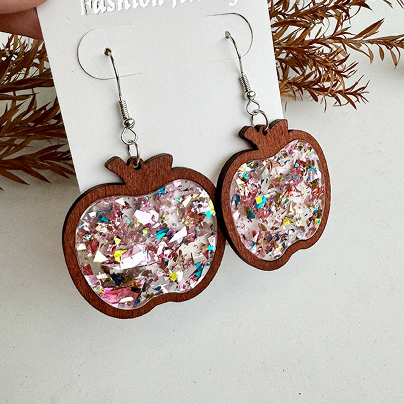 Wholesale Shiny Acrylic Earrings Wood Frame Teacher Back To School Gift Fashion Accessory