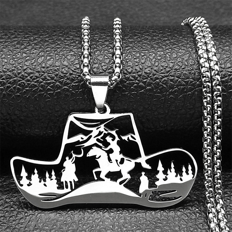 Wholesale Cowboy Hat Hollow Stainless Steel Necklace
