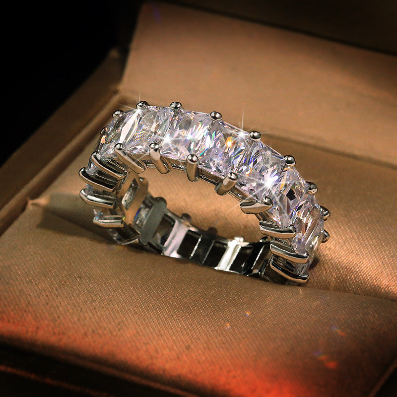 Wholesale full diamond inlaid personality rectangular zircon ring