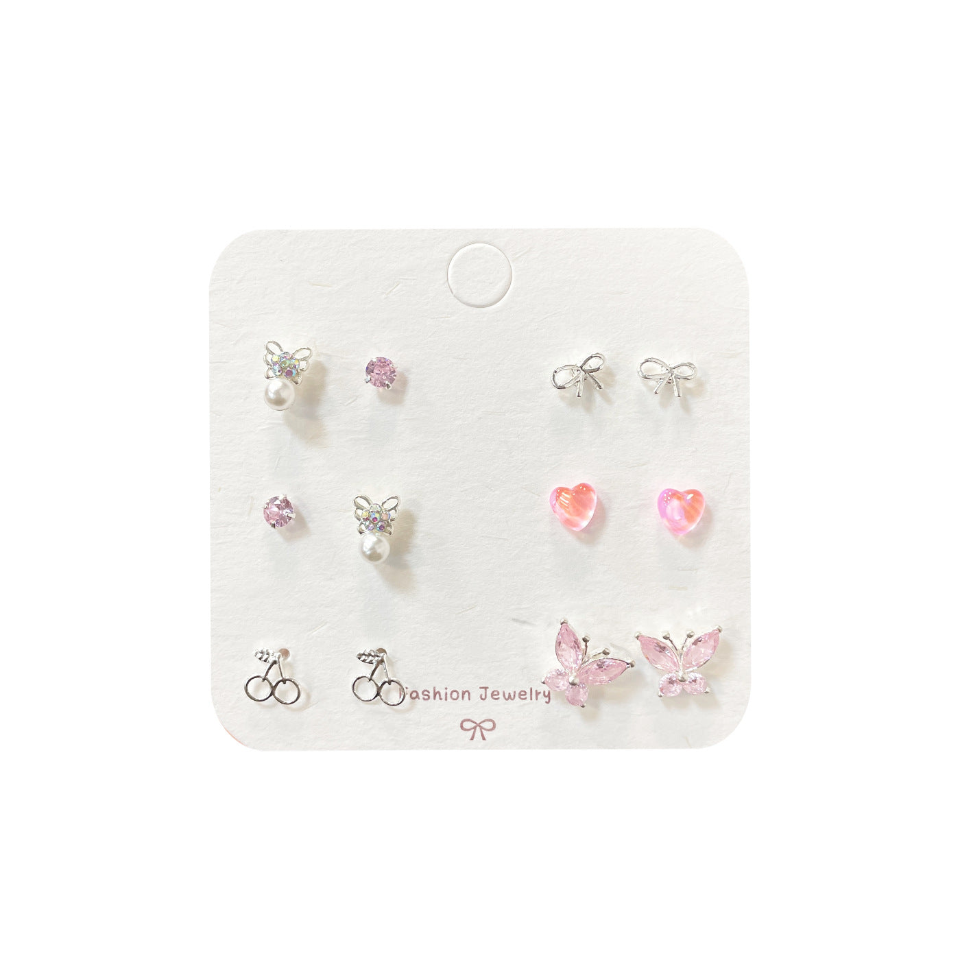 Wholesale Summer butterfly earrings set versatile exquisite zircon pink earrings