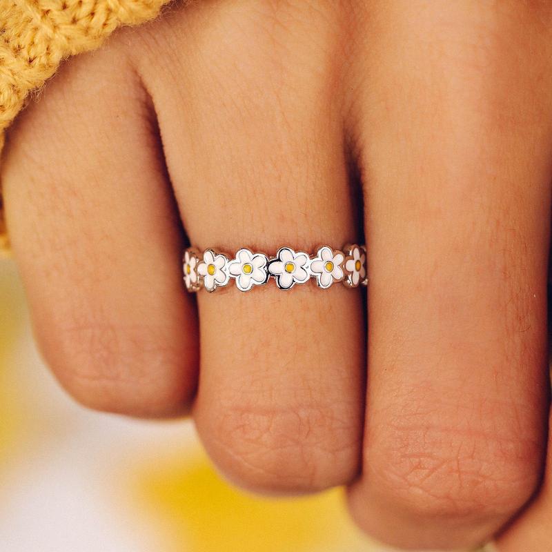 Wholesale Summer Flower Design Silver Alloy Ring - Boutique Resale Jewelry Accessory