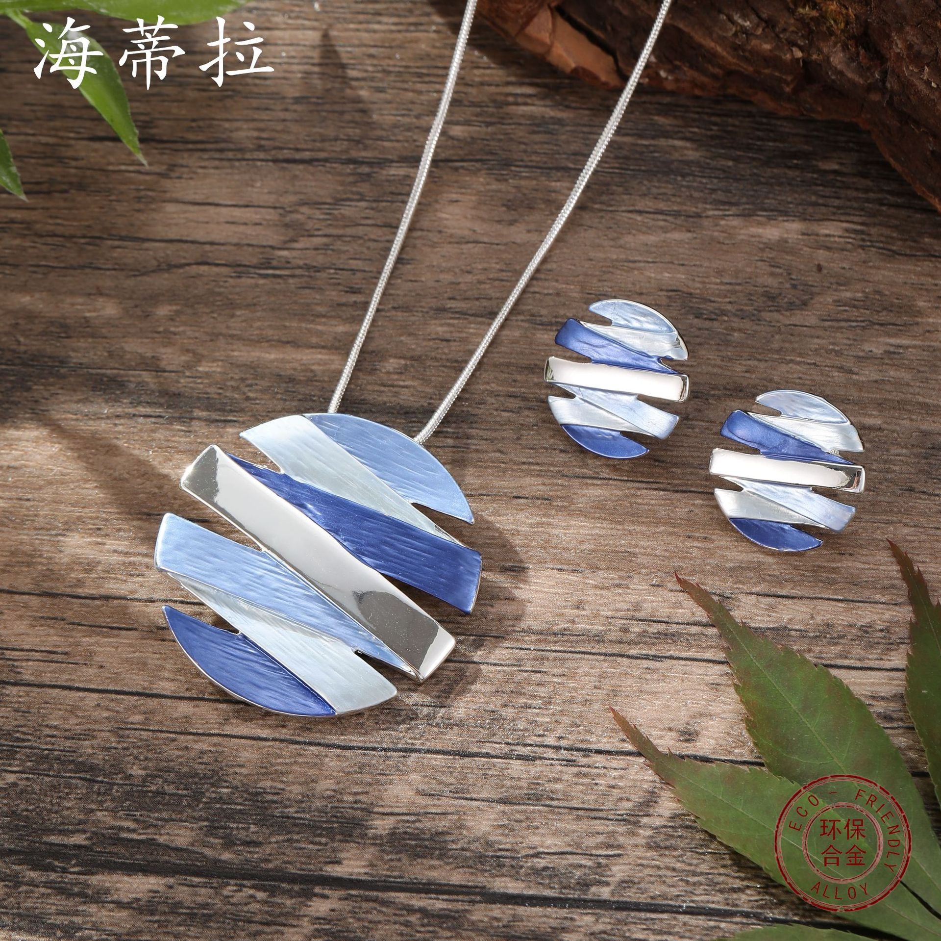 Wholesale color painting oil geometric lines round earrings pendant suit