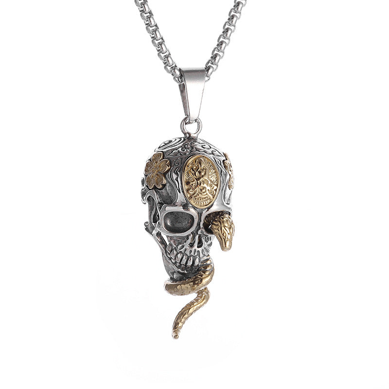 Wholesale skull spirit snake winding personality dark hip hop necklaces