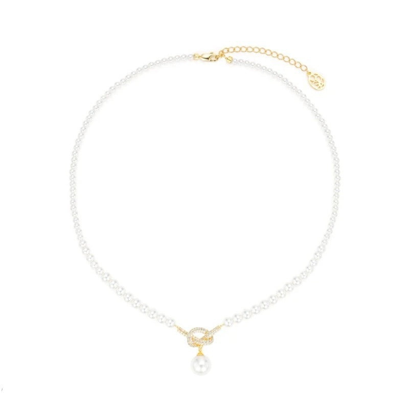 Wholesale Light Luxury Micro-set Zircon Knot Bead Necklace