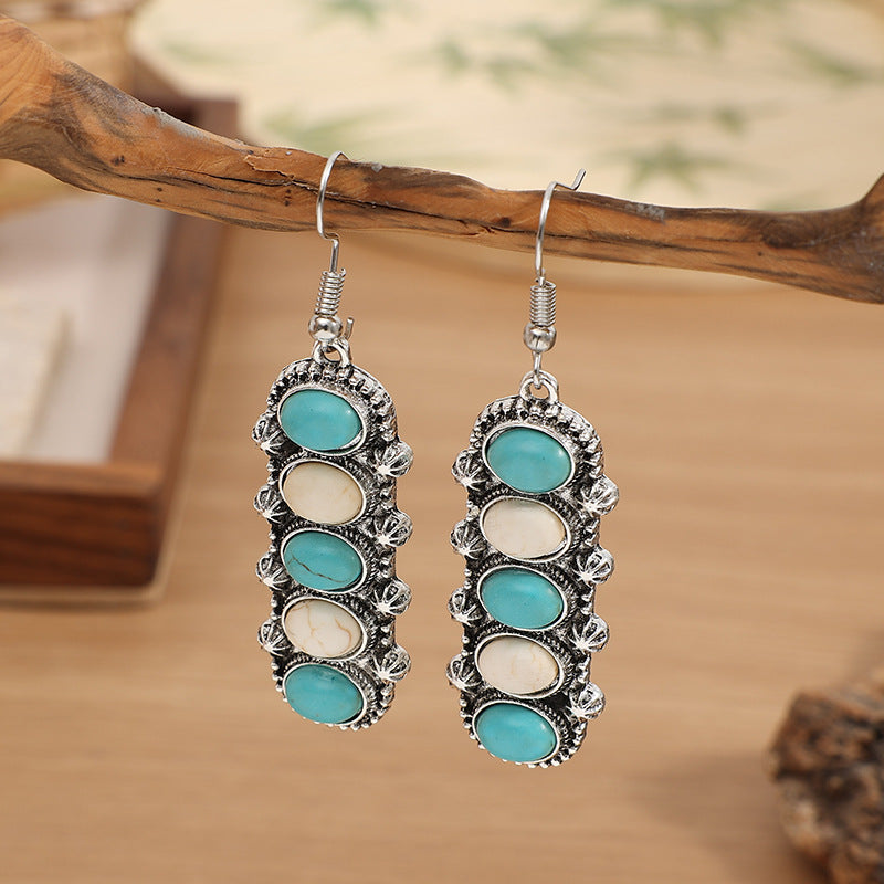 Wholesale Retro Ethnic Geometric Carved Pine Stone Earrings Fashion Accessory Gift Idea