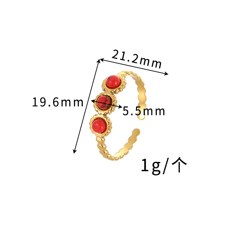 Wholesale Bohemian Geometric Adjustable Ring Stainless Steel Turquoise Jewelry Accessory for Unisex Boutique Resale