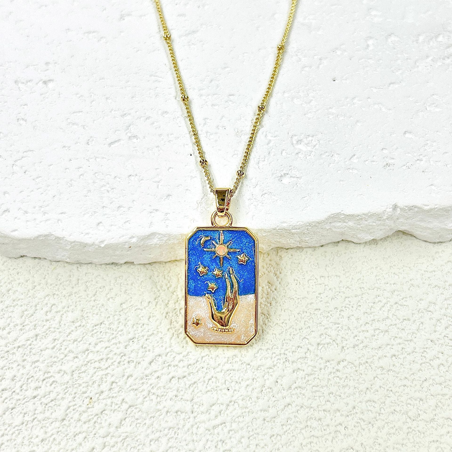 Wholesale 2pcs Oil Drop Tarot Sun Star Moon Pendant Copper All-match Necklace DIY Pendant Accessories