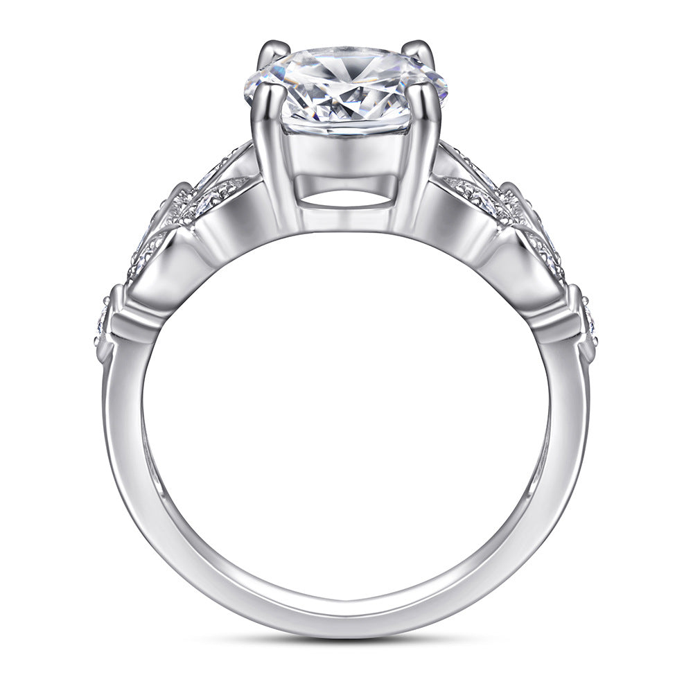 Wholesale  S925 sterling silver ring inlaid 2 Karat zircon diamond ring