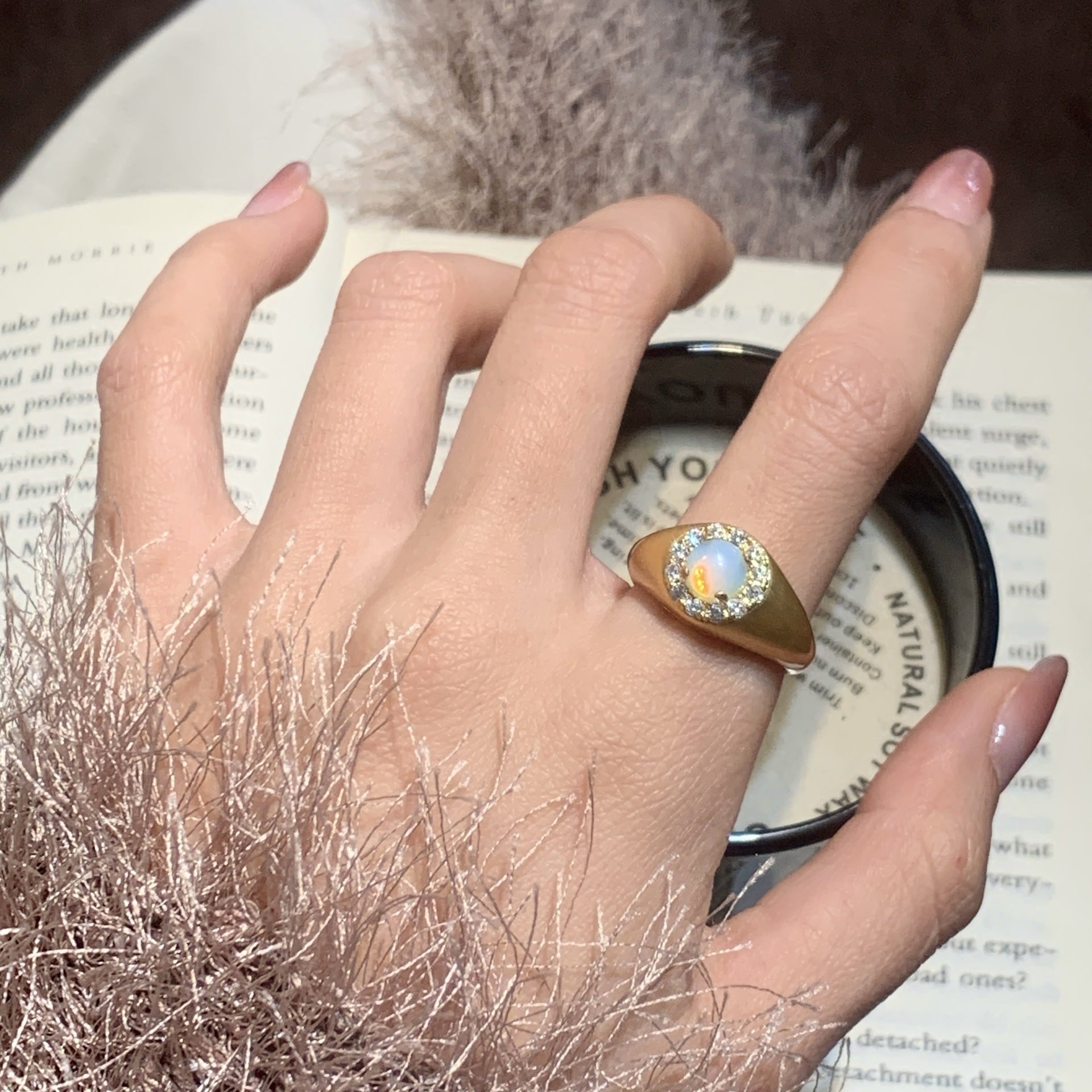 Wholesale Natural tiger' s eye turquoise opal opal opal ring