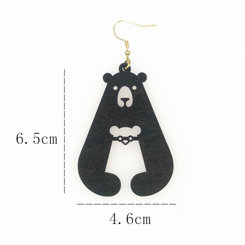 Wholesale Cute Cartoon Fun Bear Hug Earrings Wood Hollow Earrings ACC-ES-Yinx008