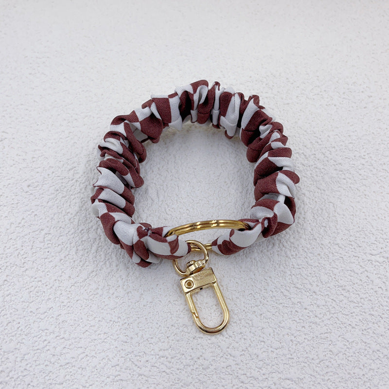 Wholesale Black White Checkered Pleated Alloy Phone Strap Keychain Lanyard Casual Gift