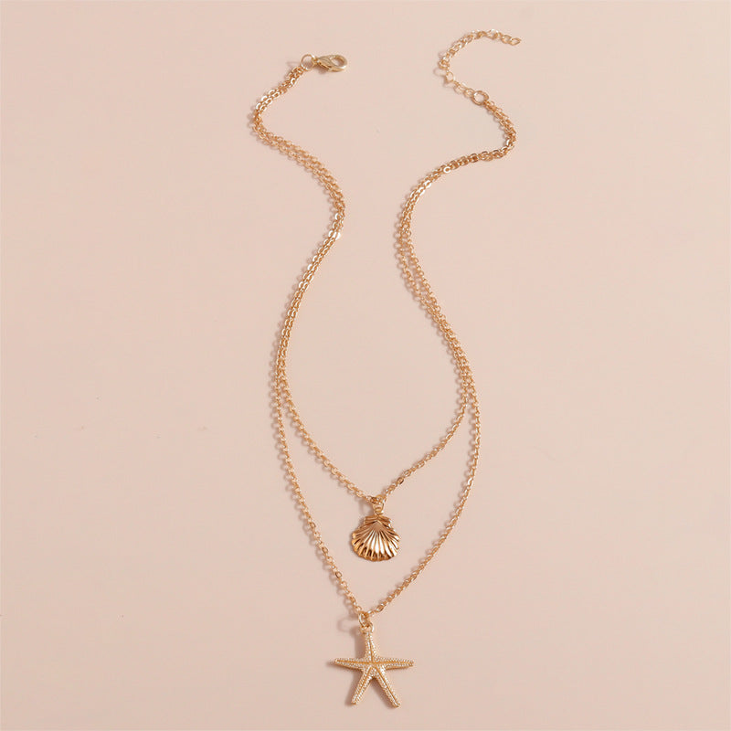 Wholesale Beach Shell Starfish Five-pointed Star Double Necklaces ACC-NE-YueSen001