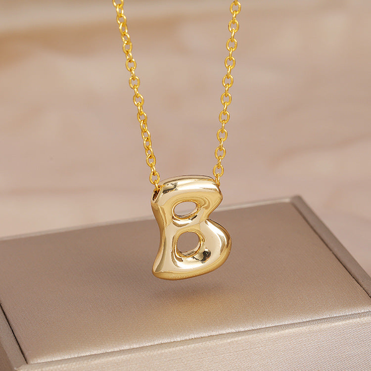 Wholesale Brass Glow Balloon Bubble Cute Chubby 26 English silver Letter Pendant Necklace