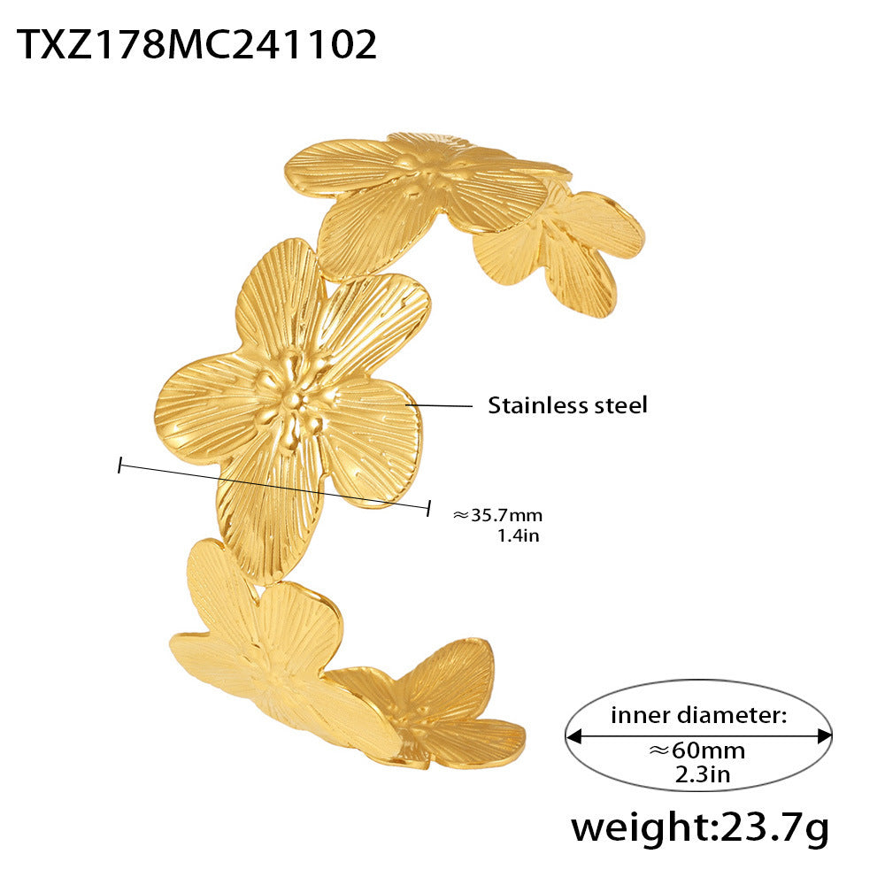 Wholesale  Stainless steel golden flower ring necklace bracelet suit