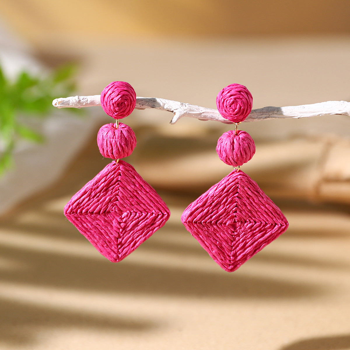 Wholesale Bohemian Exaggerated Raffia Earrings Hand Woven ACC-ES-XLH002