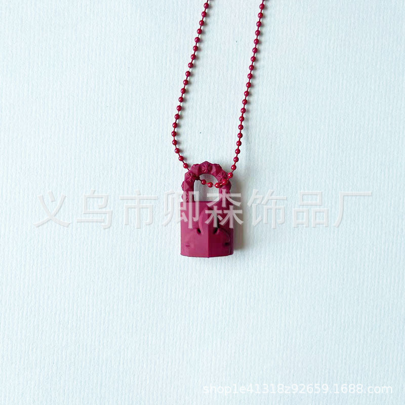 Wholesale Lock Clasp Resin Round Bead Long Necklace