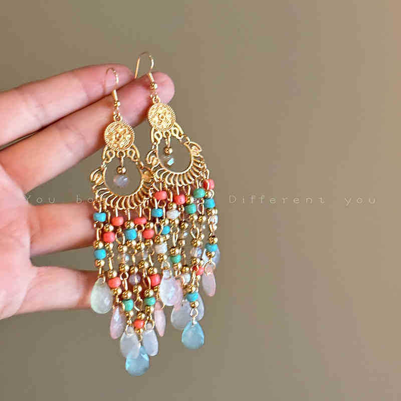 Wholesale Alloy Electroplated Long Tassel Earrings Bohemian Style Fashion Accessory Boutique Resale