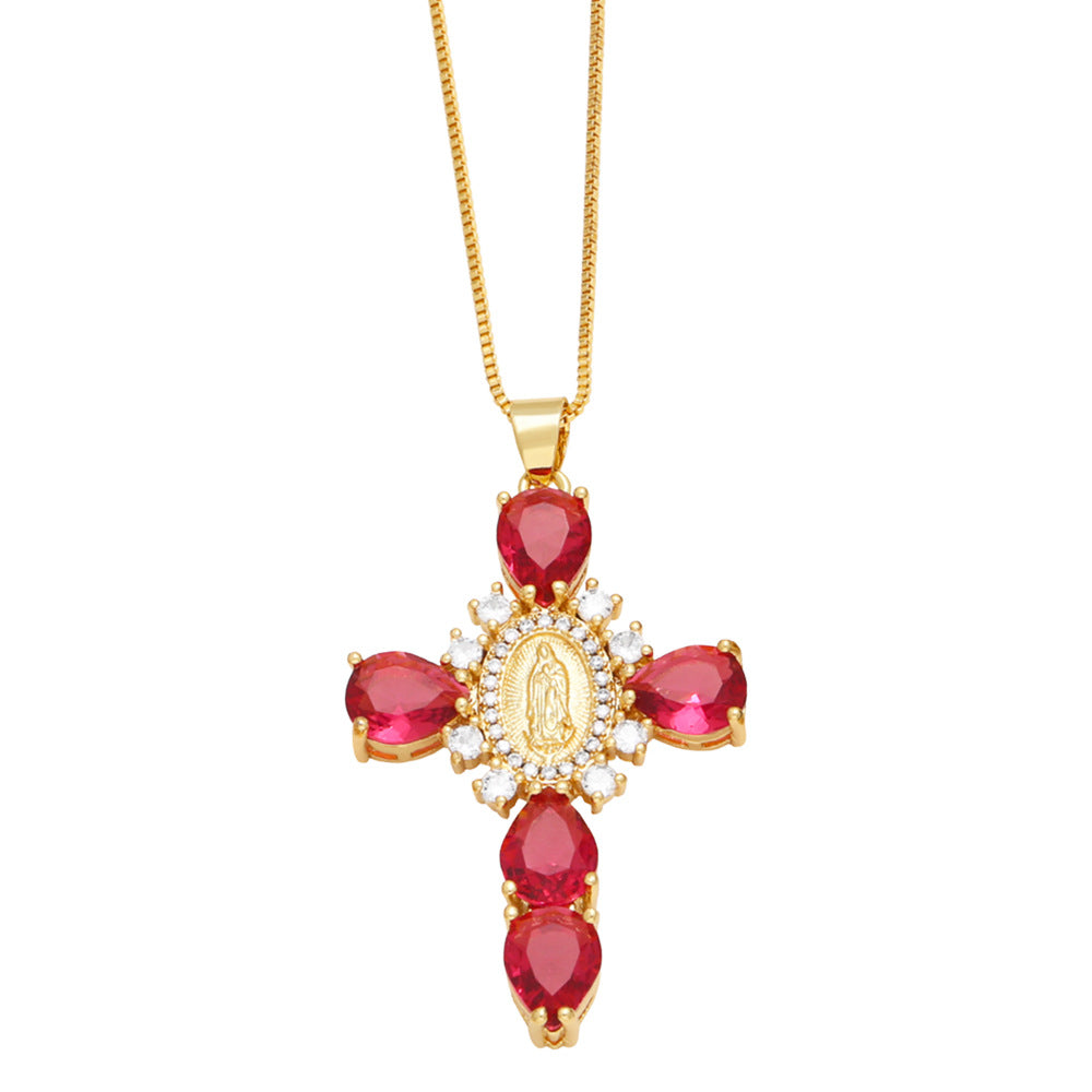 Wholesale Micro Set Zircon Cross Copper Necklace ACC-NE-AS001