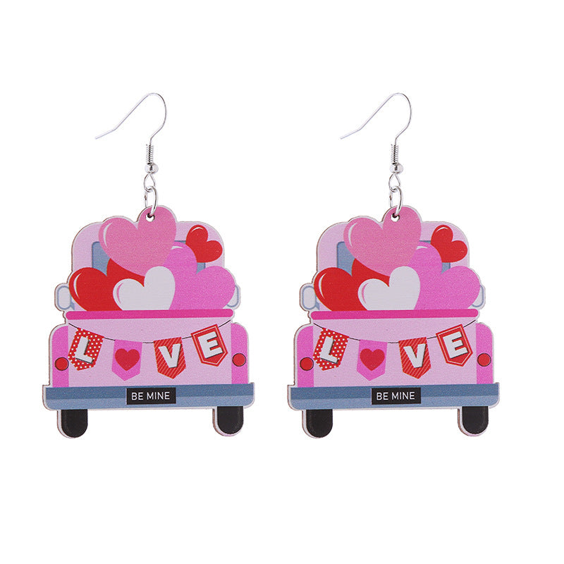 Wholesale Valentine's Day Love LOVE Printed Letters Wooden Earrings ACC-ES-ChouT002