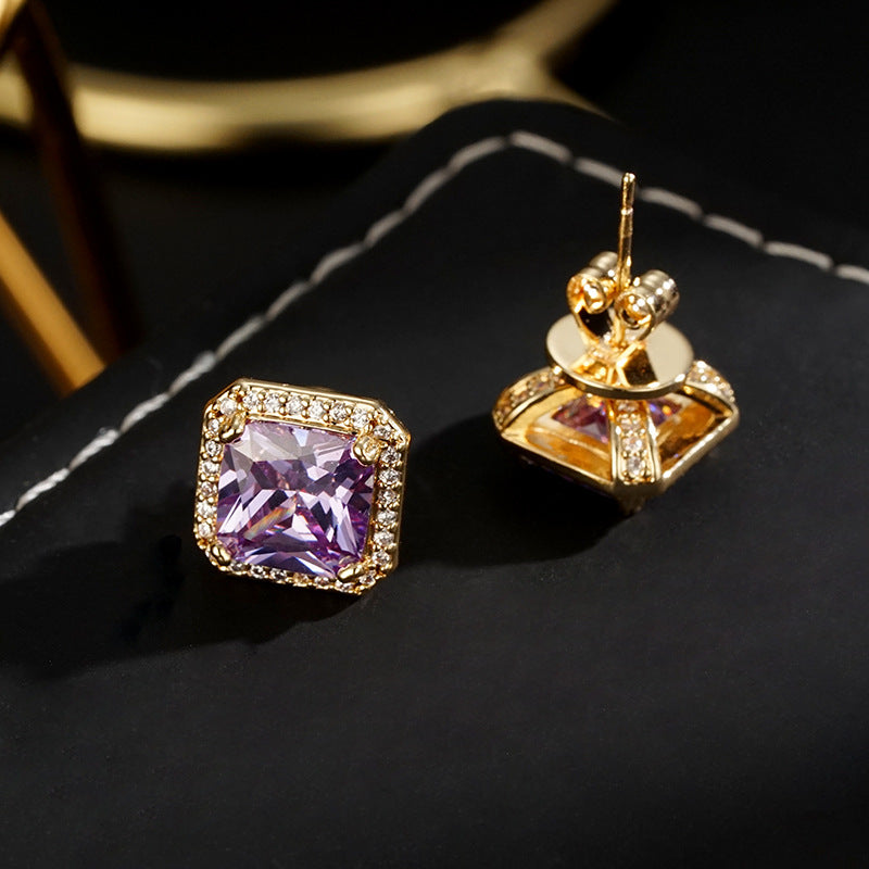 Wholesale  square purple zircon exquisite earrings  light luxury earrings
