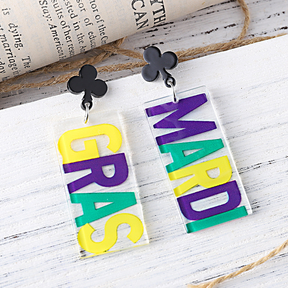 Wholesale Mardi Gras Yellow Green Purple Clown Hat Tassel Earrings