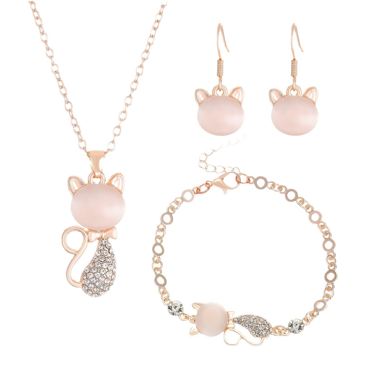 Wholesale  Cat's Eye Stone Cat Earrings Necklace Bracelet suit